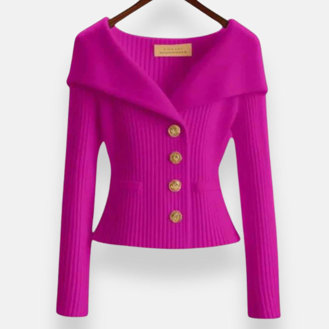 Marielle | Veste à col large et boutons dorés