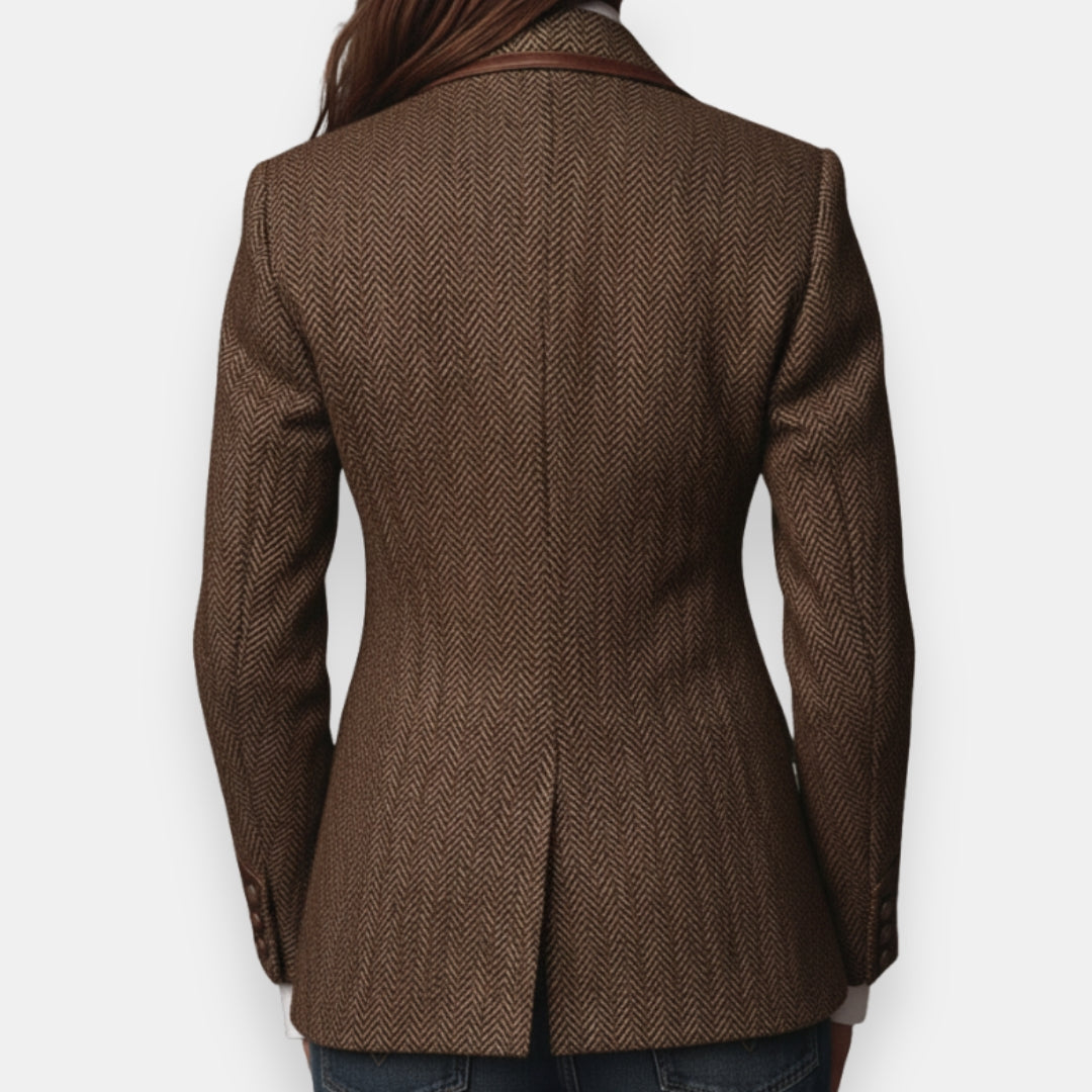 Uxue | Veste à Chevrons et Revers Brodés