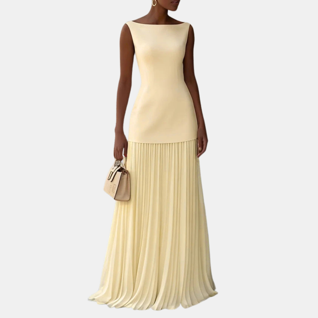 Éléna | Robe longue bicolore plissée