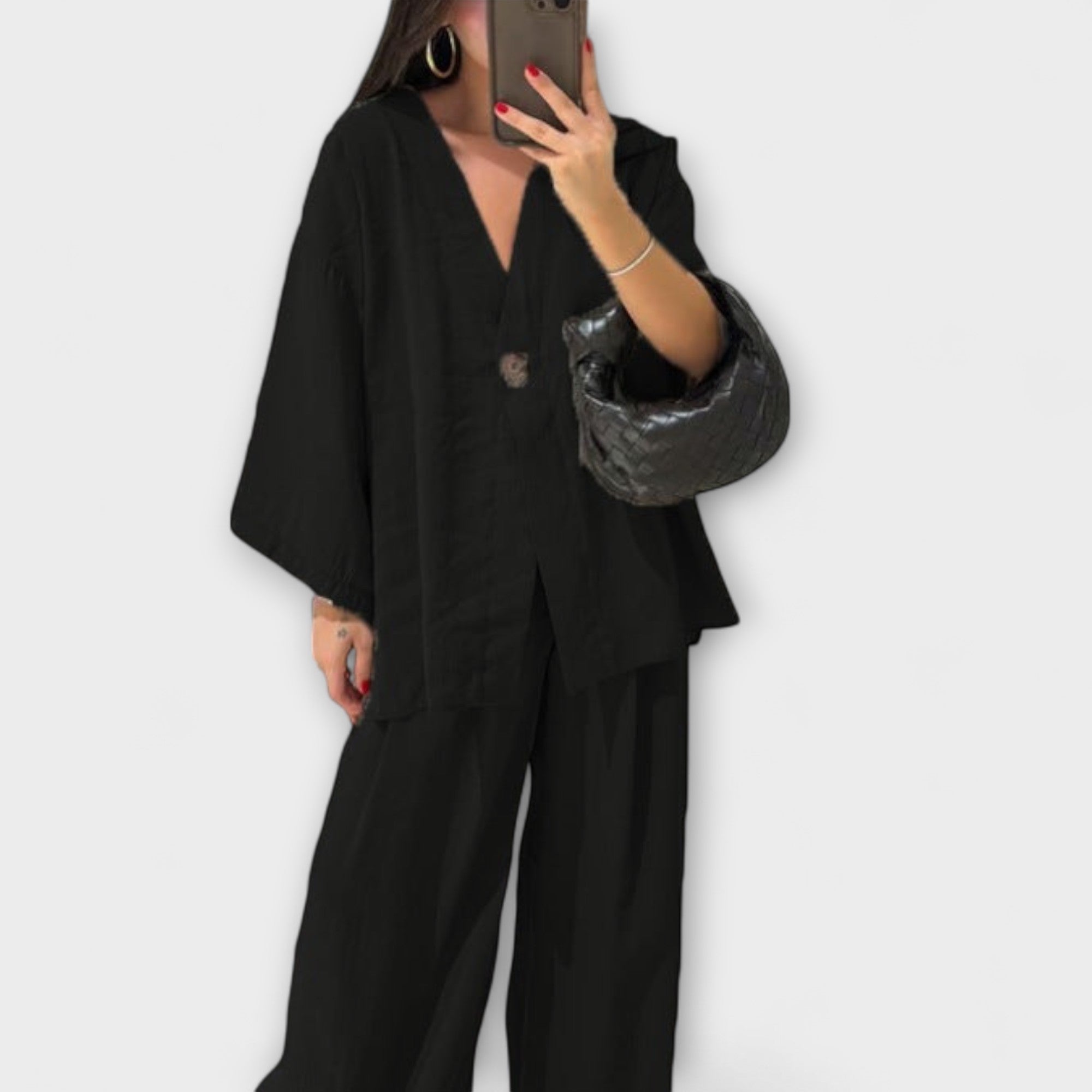 Jacqueline | Ensemble décontracté Top V et Pantalon