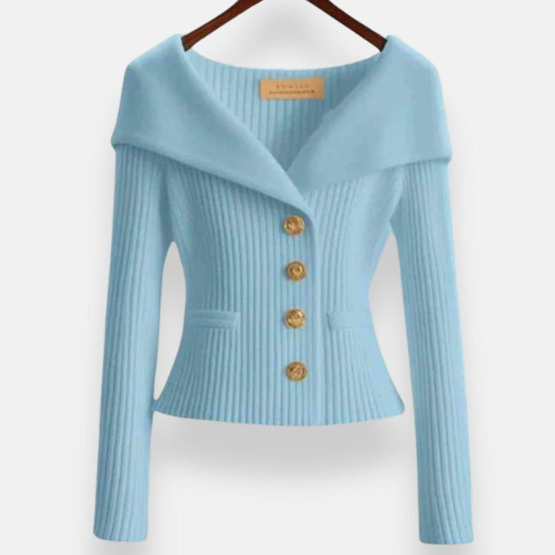 Marielle | Veste à col large et boutons dorés