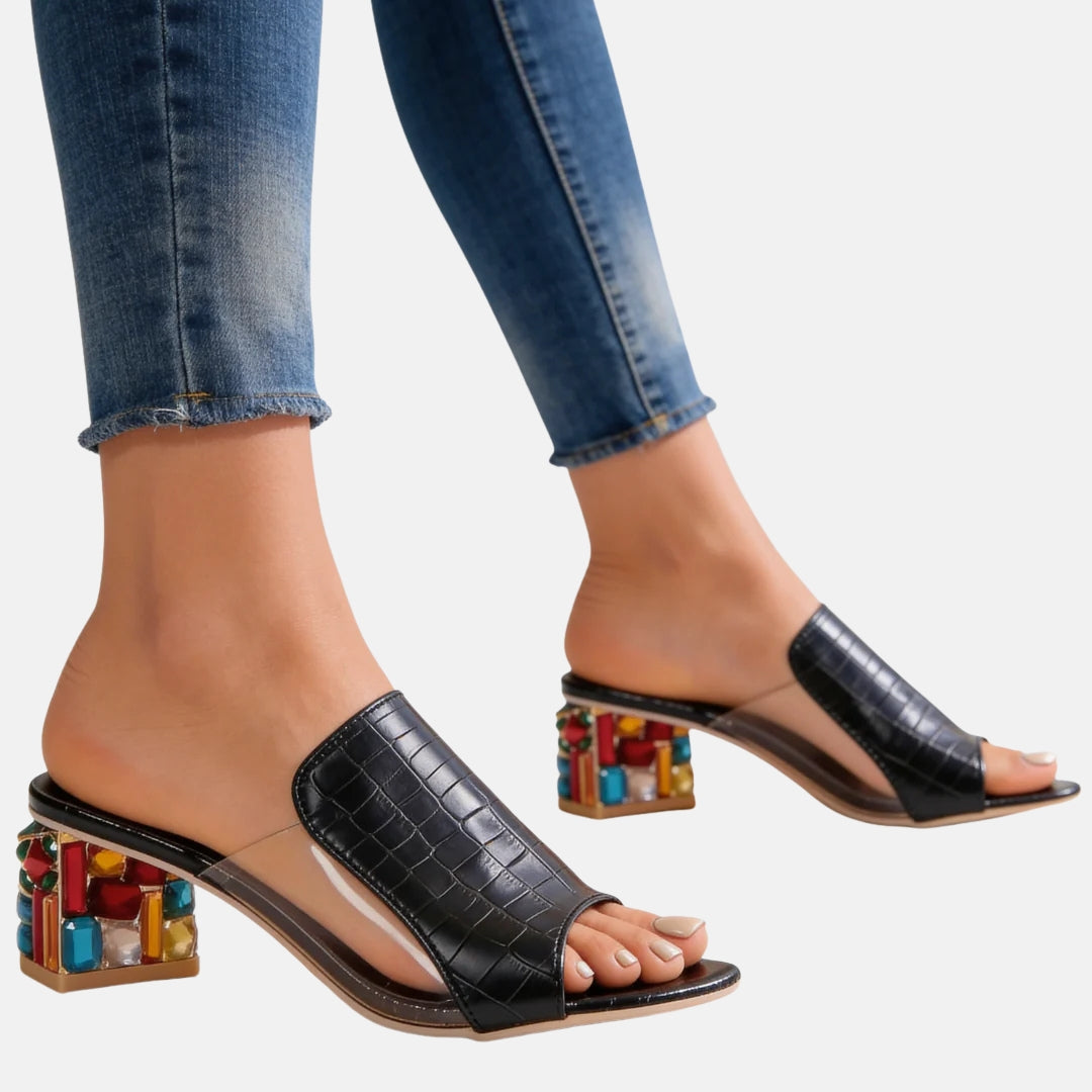 Clémence | Sandales à talon orné de bijoux