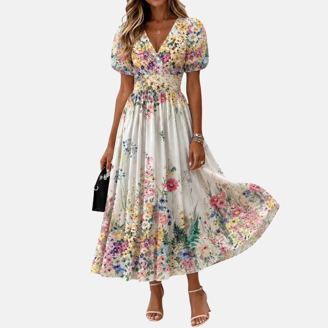 Coralie | Robe midi cache-cœur à imprimé fleuri