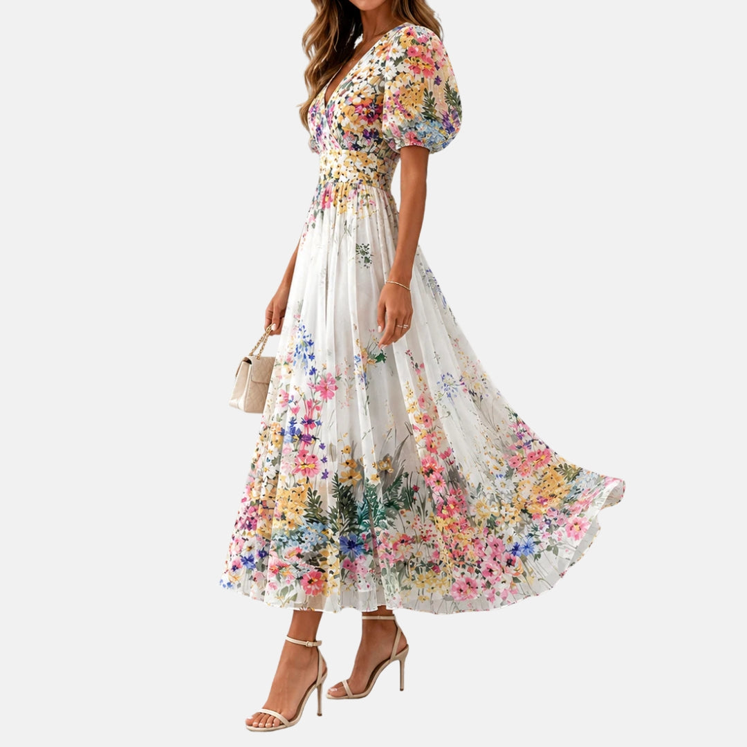Coralie | Robe midi cache-cœur à imprimé fleuri