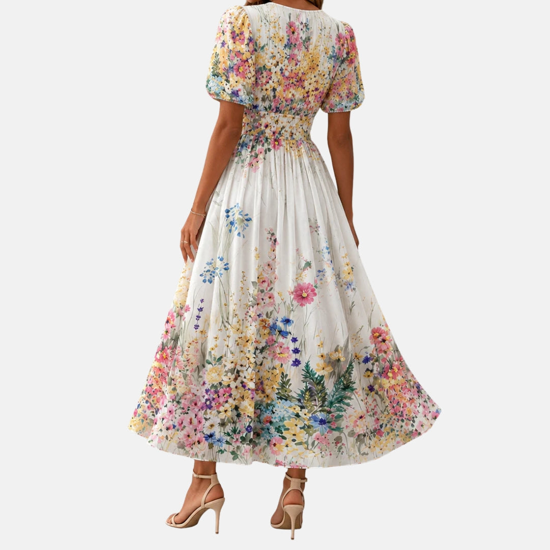 Coralie | Robe midi cache-cœur à imprimé fleuri