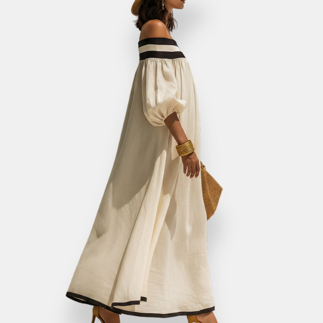 Doriette | Robe rayée épaules dénudées