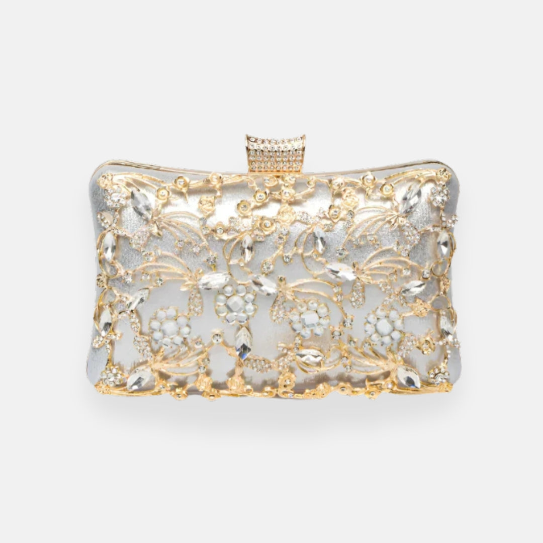 Parthénie | Pochette soirée dorée brodée