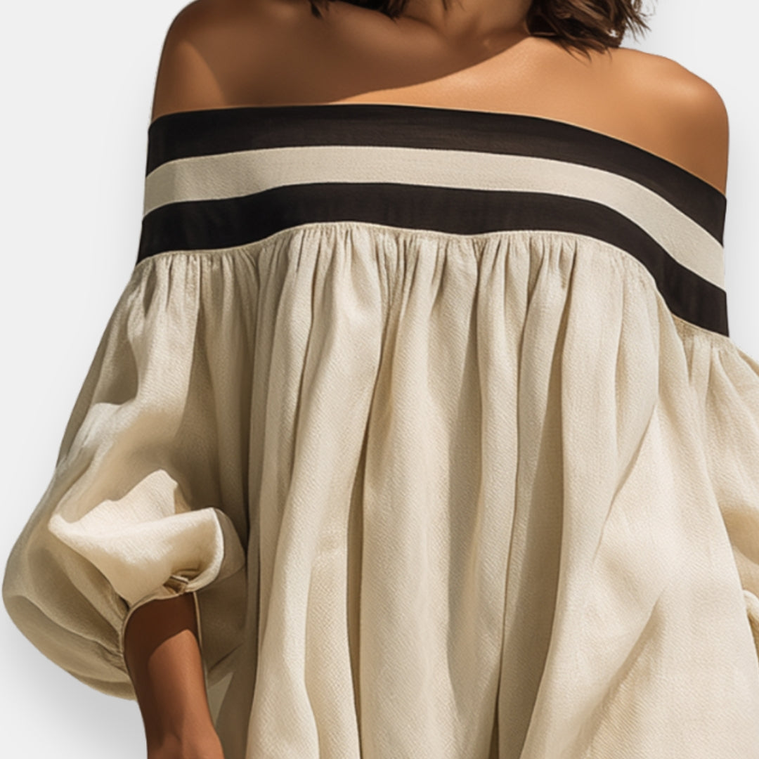 Doriette | Robe rayée épaules dénudées