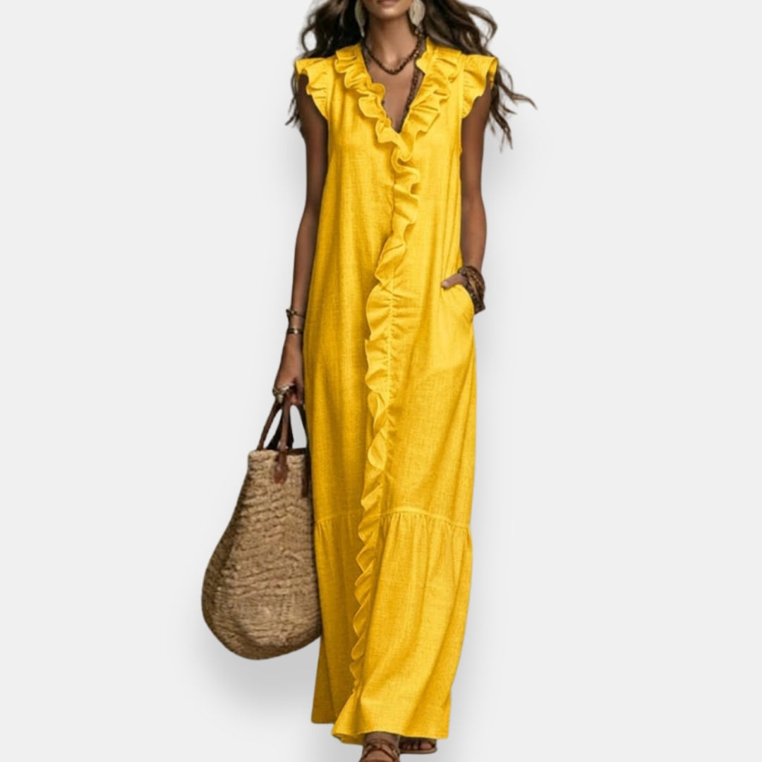 Maëve | Robe maxi volants col