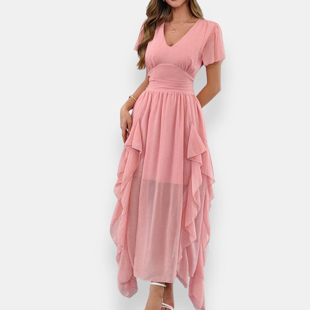 Jehanette | Robe longue à volants latéraux