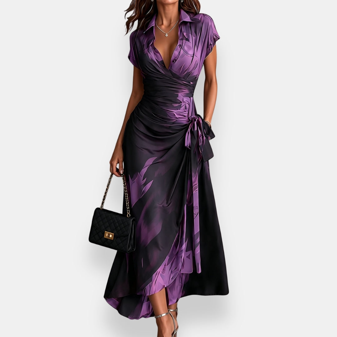 Géraldine | Robe Drapée Imprimée Violette