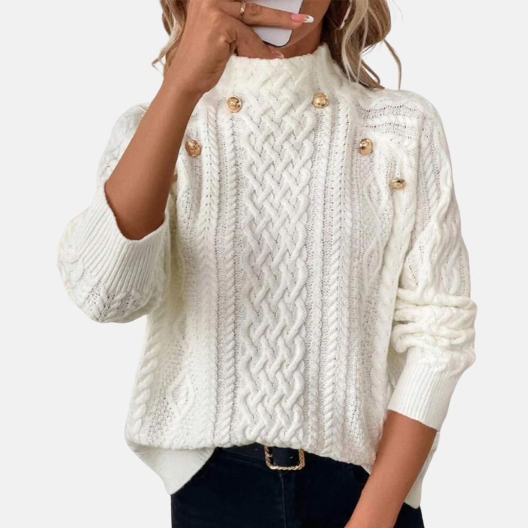 Avril | Pull blanc uni à col montant