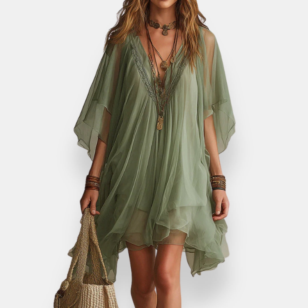 Mauvène | Robe vaporeuse manches cape
