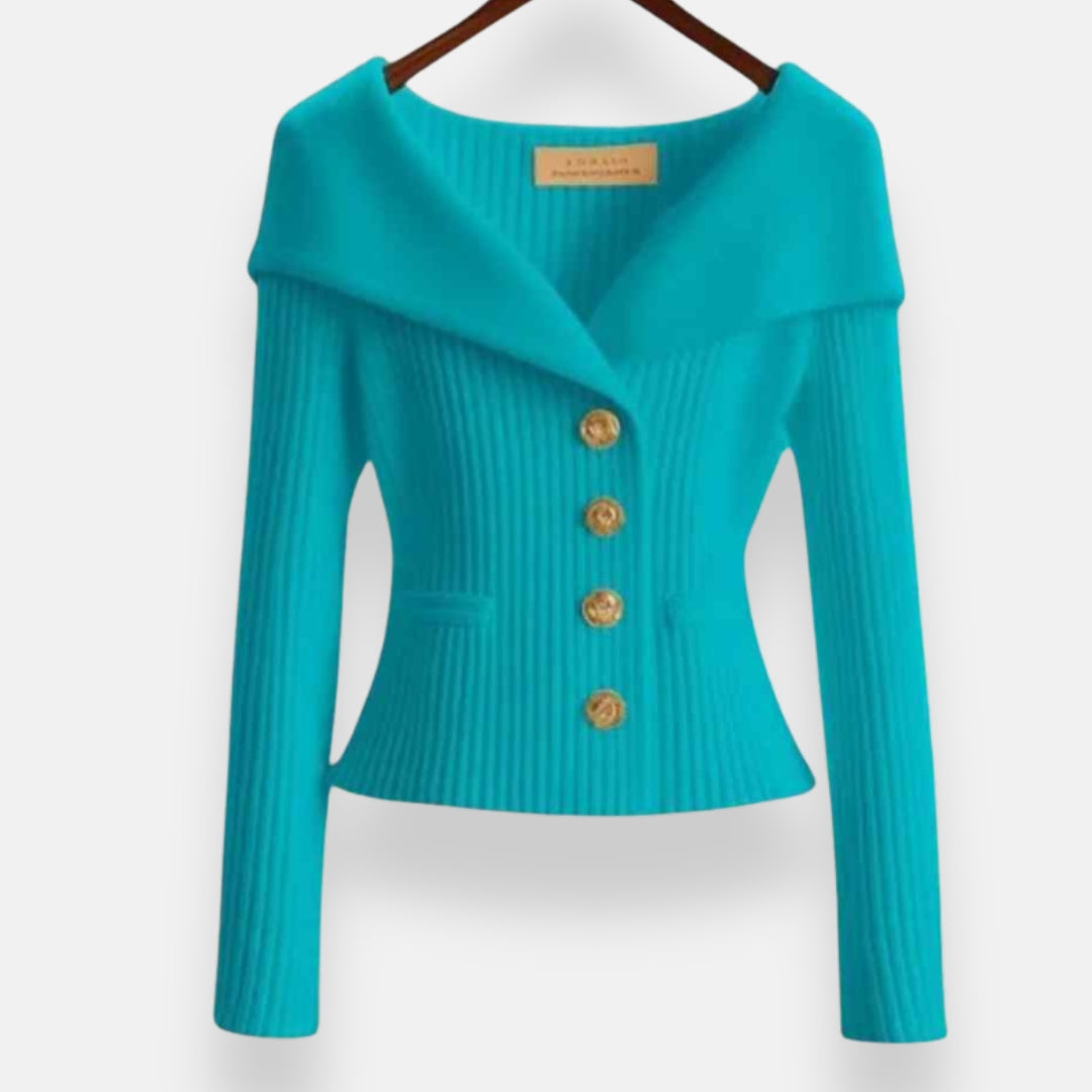 Marielle | Veste à col large et boutons dorés