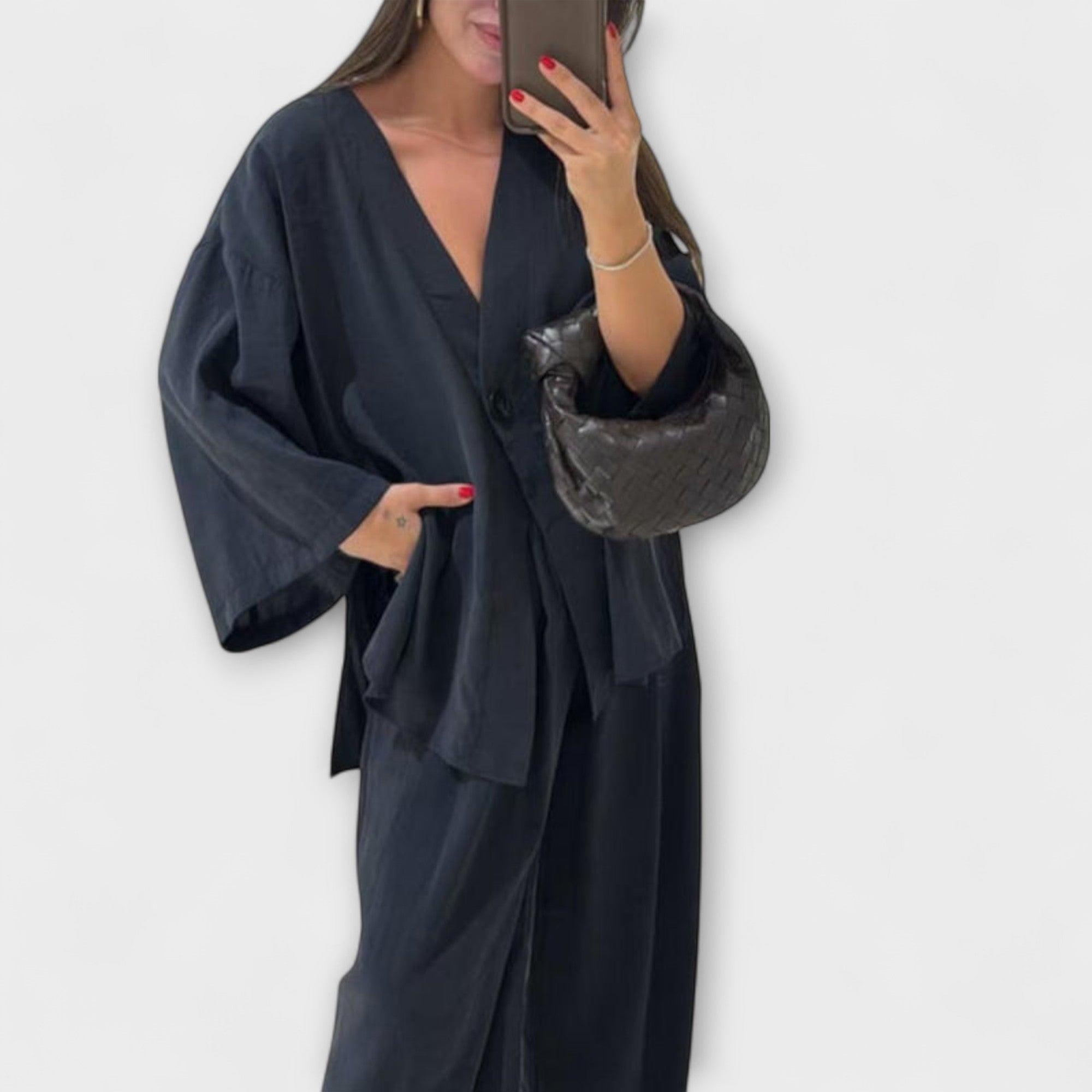 Jacqueline | Ensemble décontracté Top V et Pantalon
