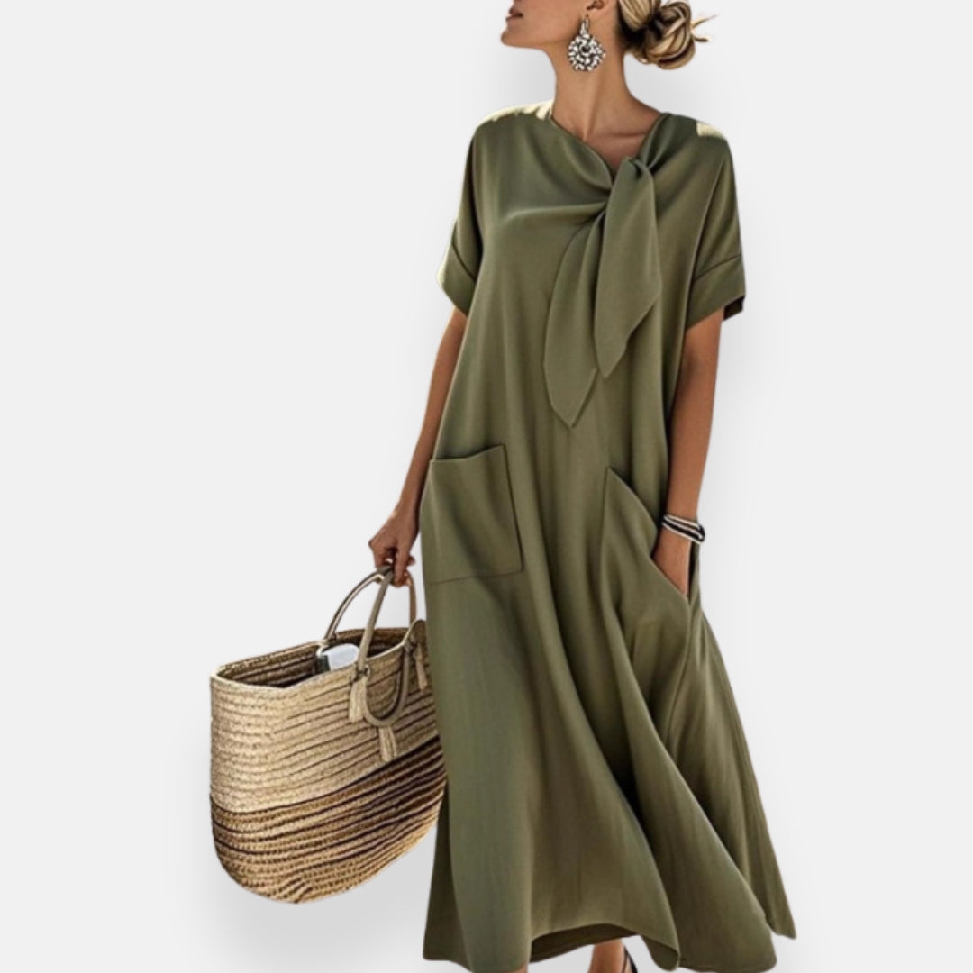 Eugénie | Robe à col noué et poches