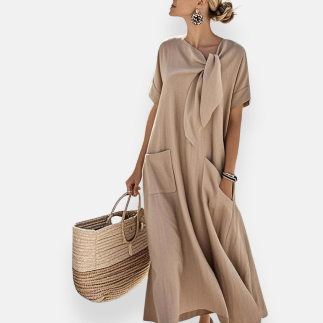 Eugénie | Robe à col noué et poches