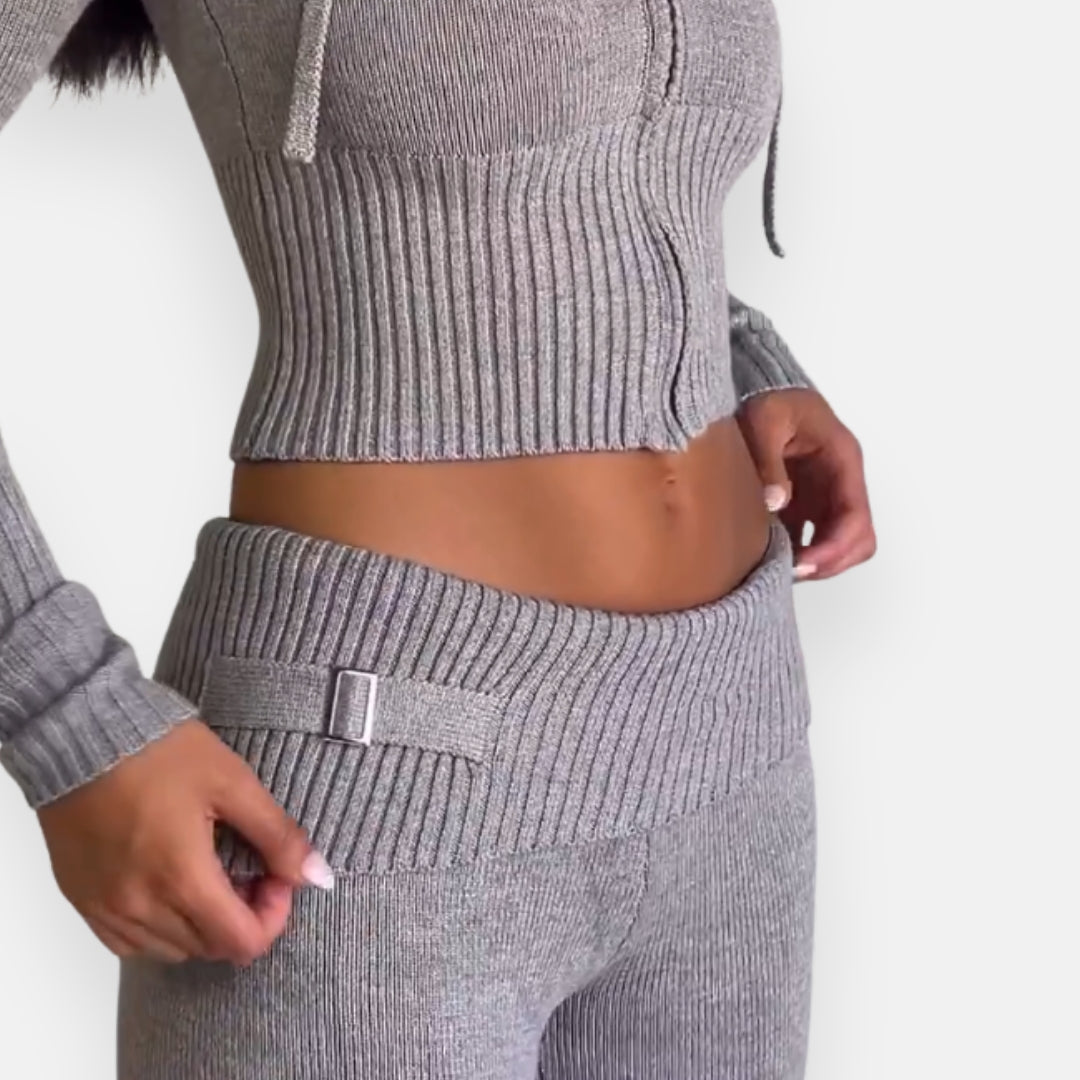 Rania | Ribbed zip-up hoodie set