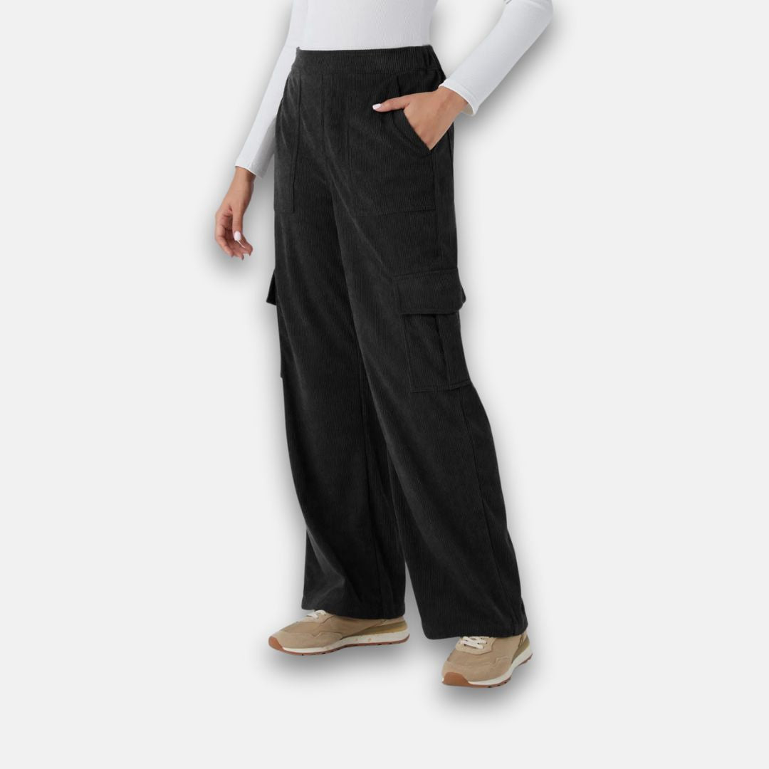 Violetta | Pantalon cargo côtelé à taille haute