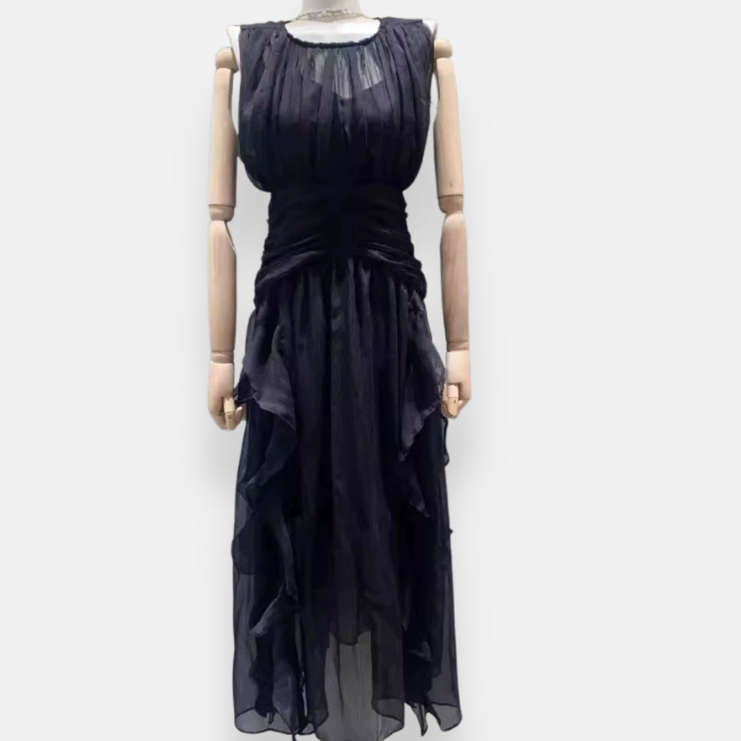 Eustacie | Robe longue plissée à volants