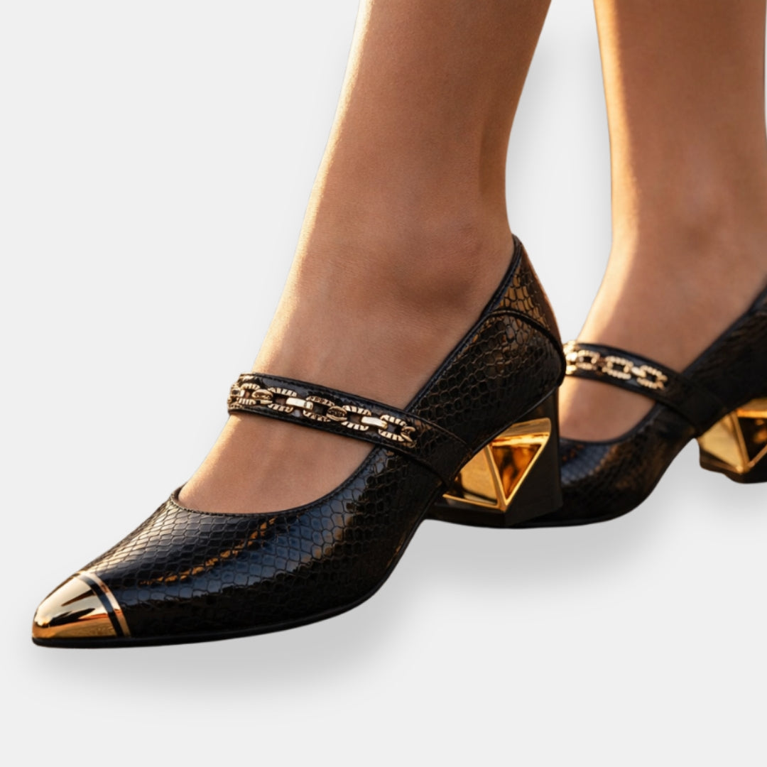 Praëlvine | Mary Jane croco talon doré