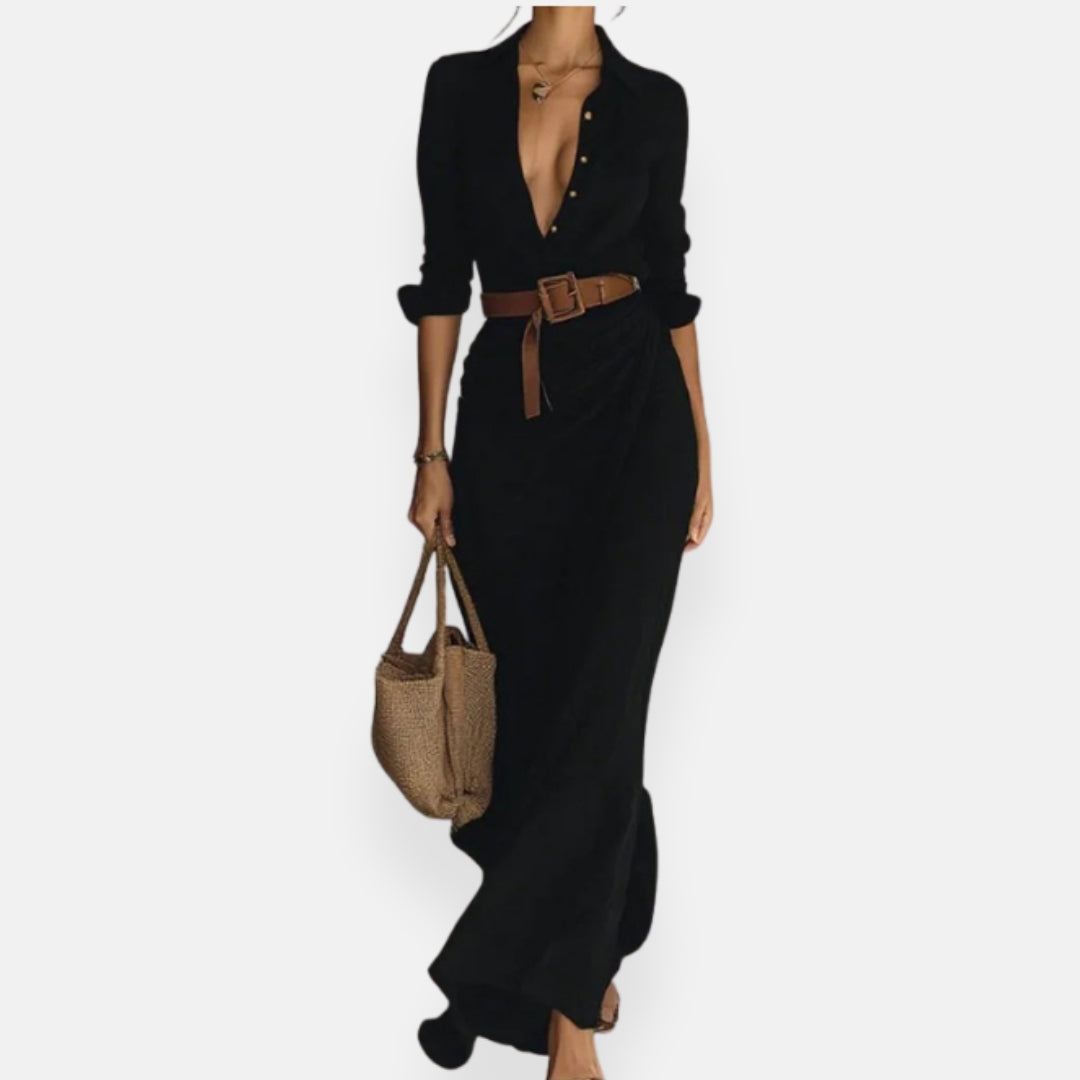 Éliora | Robe longue portefeuille ceinturée