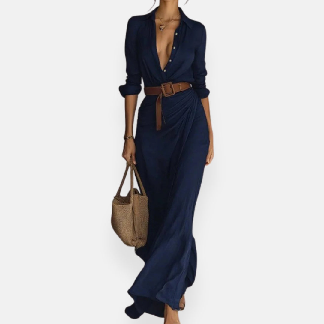 Éliora | Robe longue portefeuille ceinturée