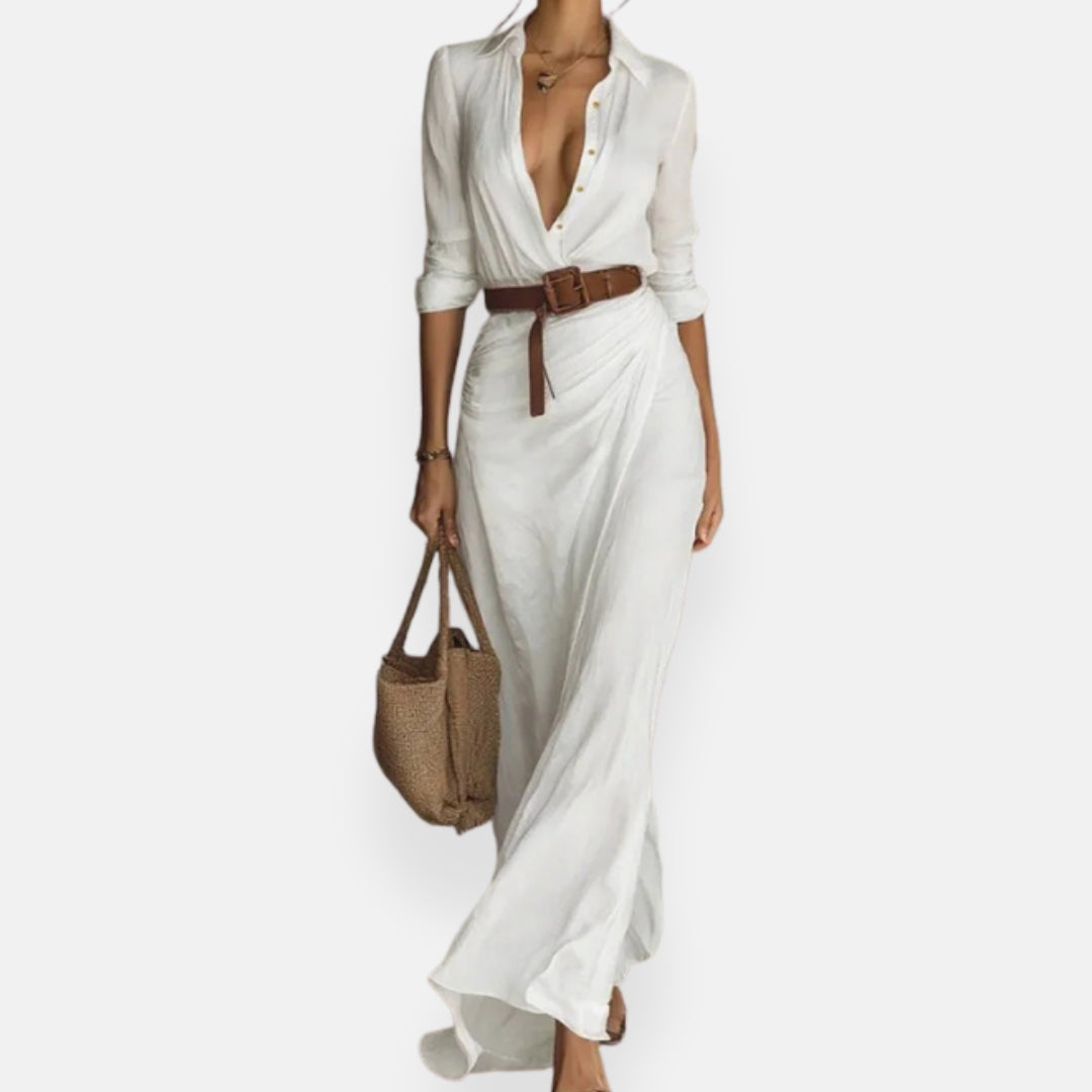 Éliora | Robe longue portefeuille ceinturée