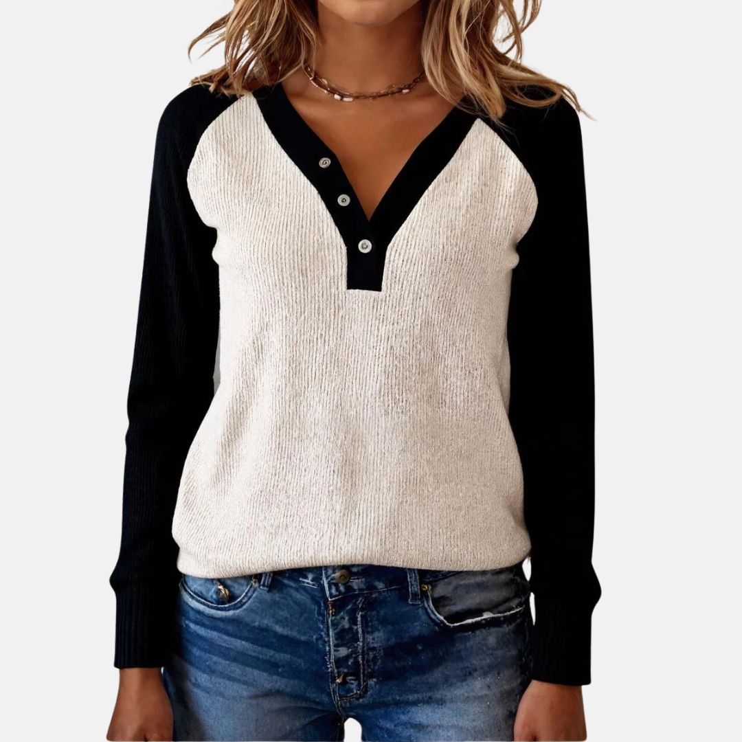 Aimée | Pull à col en V à manches longues