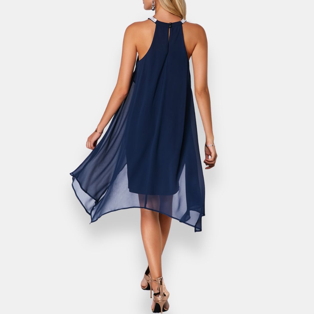 Mélisène | Robe asymétrique à col bijou