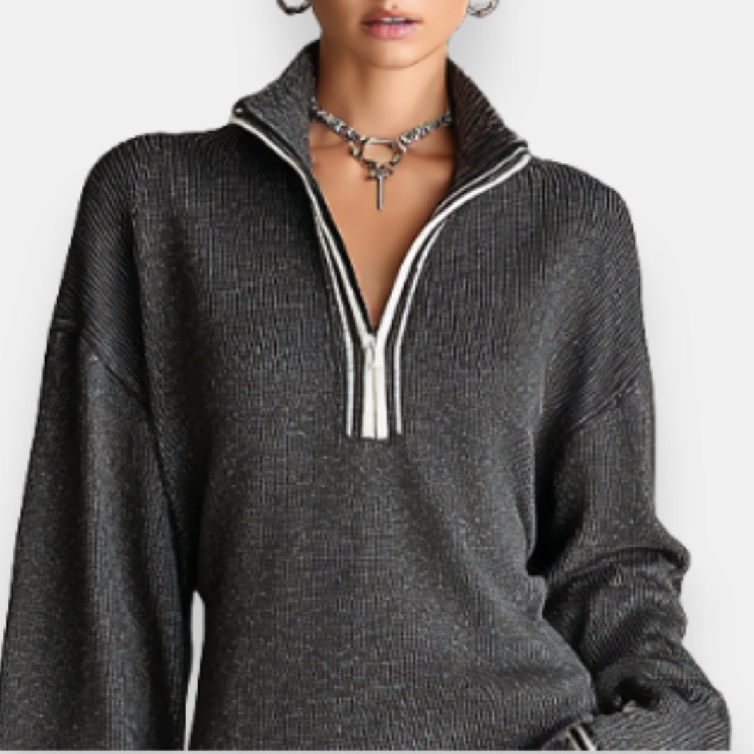 Méorvine | Robe pull zippée liserés
