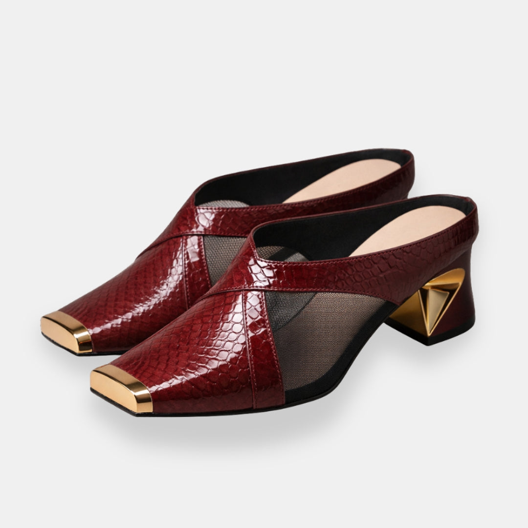Féolinde | Mules croco bout doré sculpté