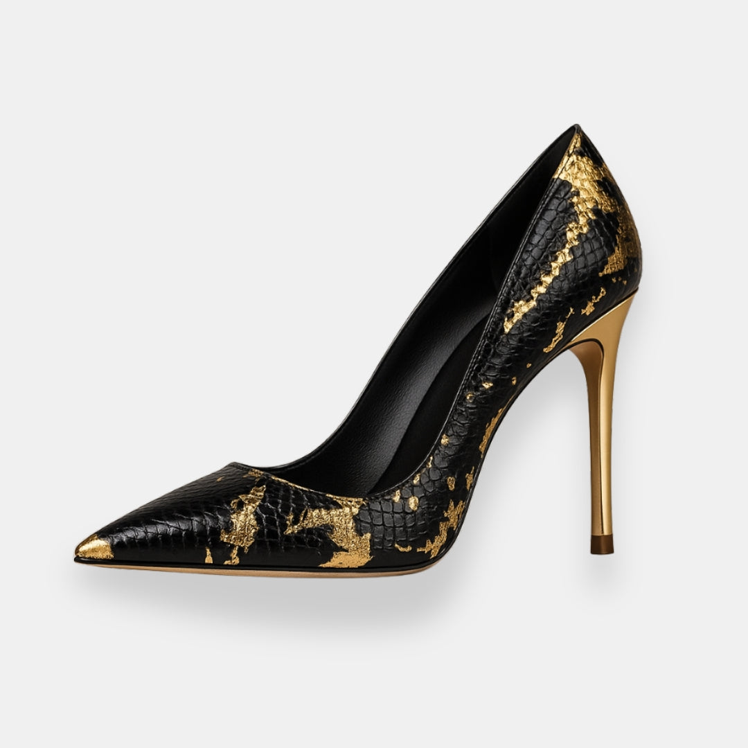 Wréolinde | Escarpins talon doré texturé