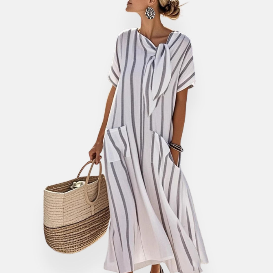 Axella | Robe ample à rayures et col nœud