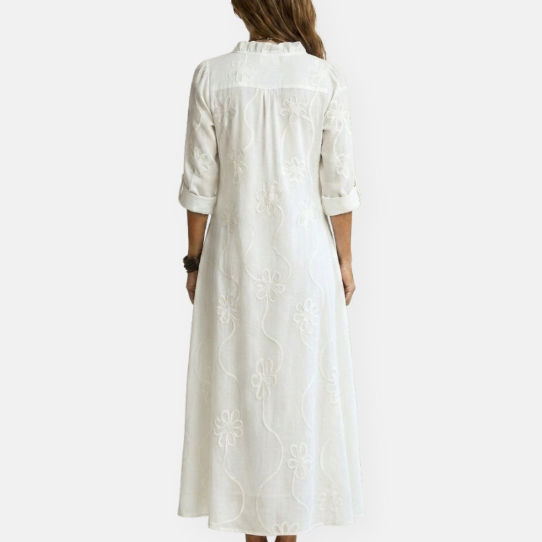 Maryse | Robe longue brodée à motifs floraux