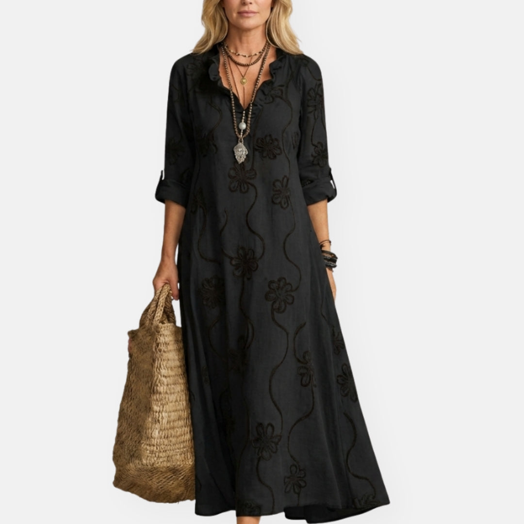Maryse | Robe longue brodée à motifs floraux