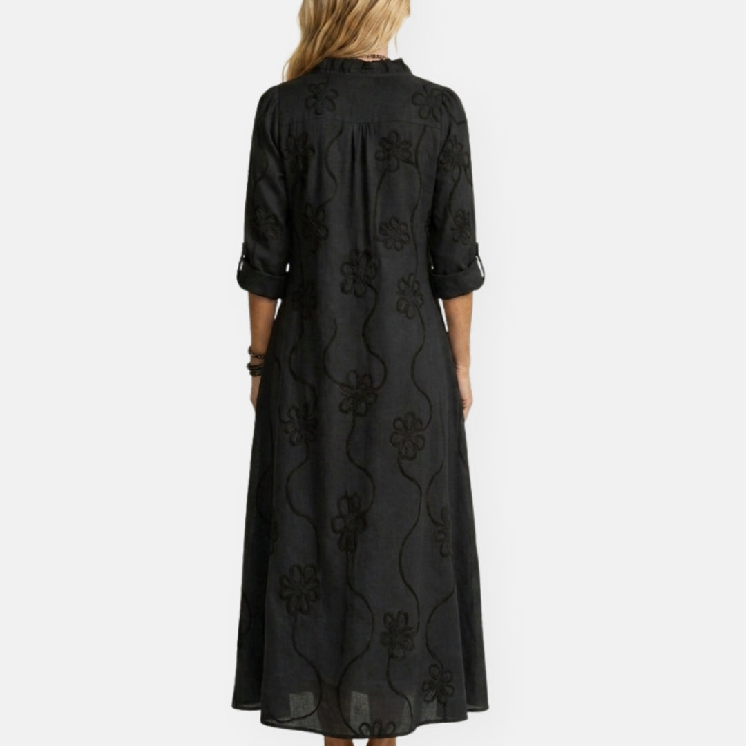 Maryse | Robe longue brodée à motifs floraux
