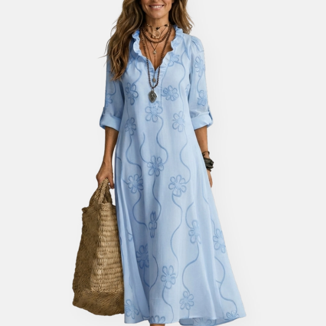 Maryse | Robe longue brodée à motifs floraux