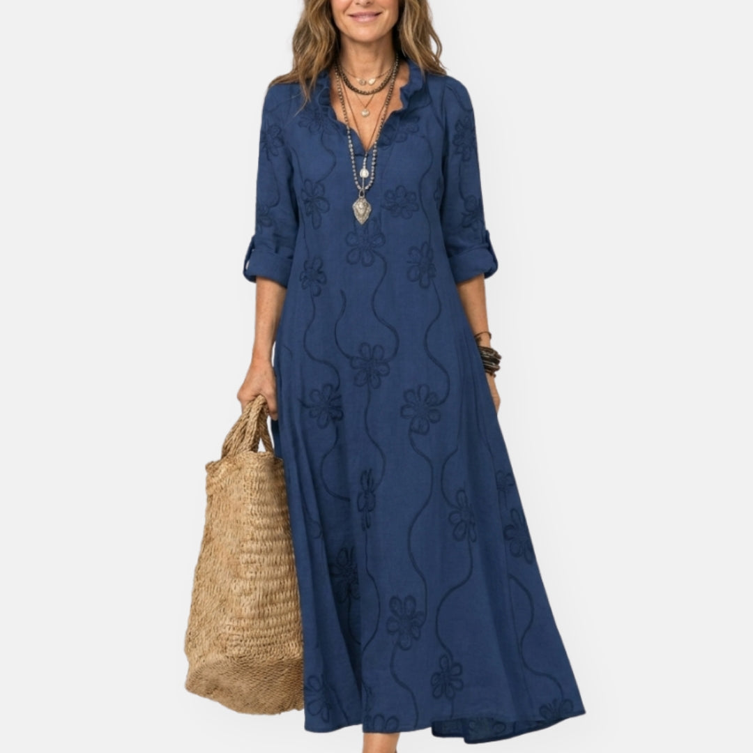 Maryse | Robe longue brodée à motifs floraux