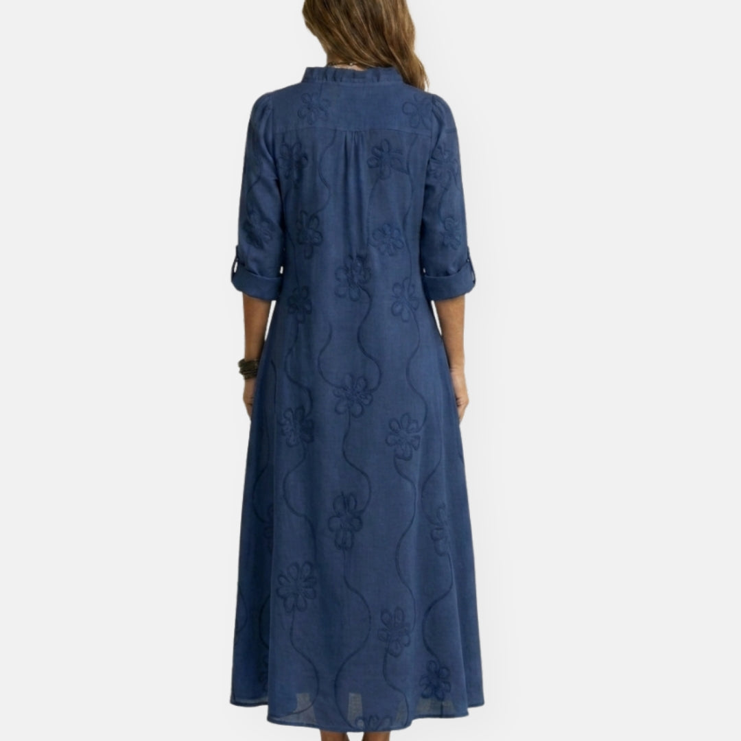 Maryse | Robe longue brodée à motifs floraux