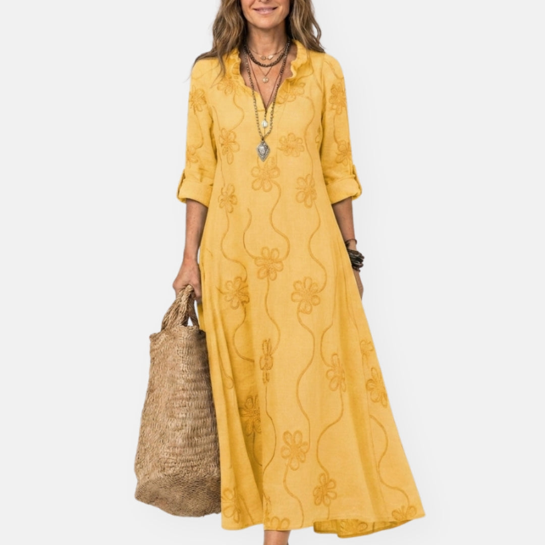 Maryse | Robe longue brodée à motifs floraux