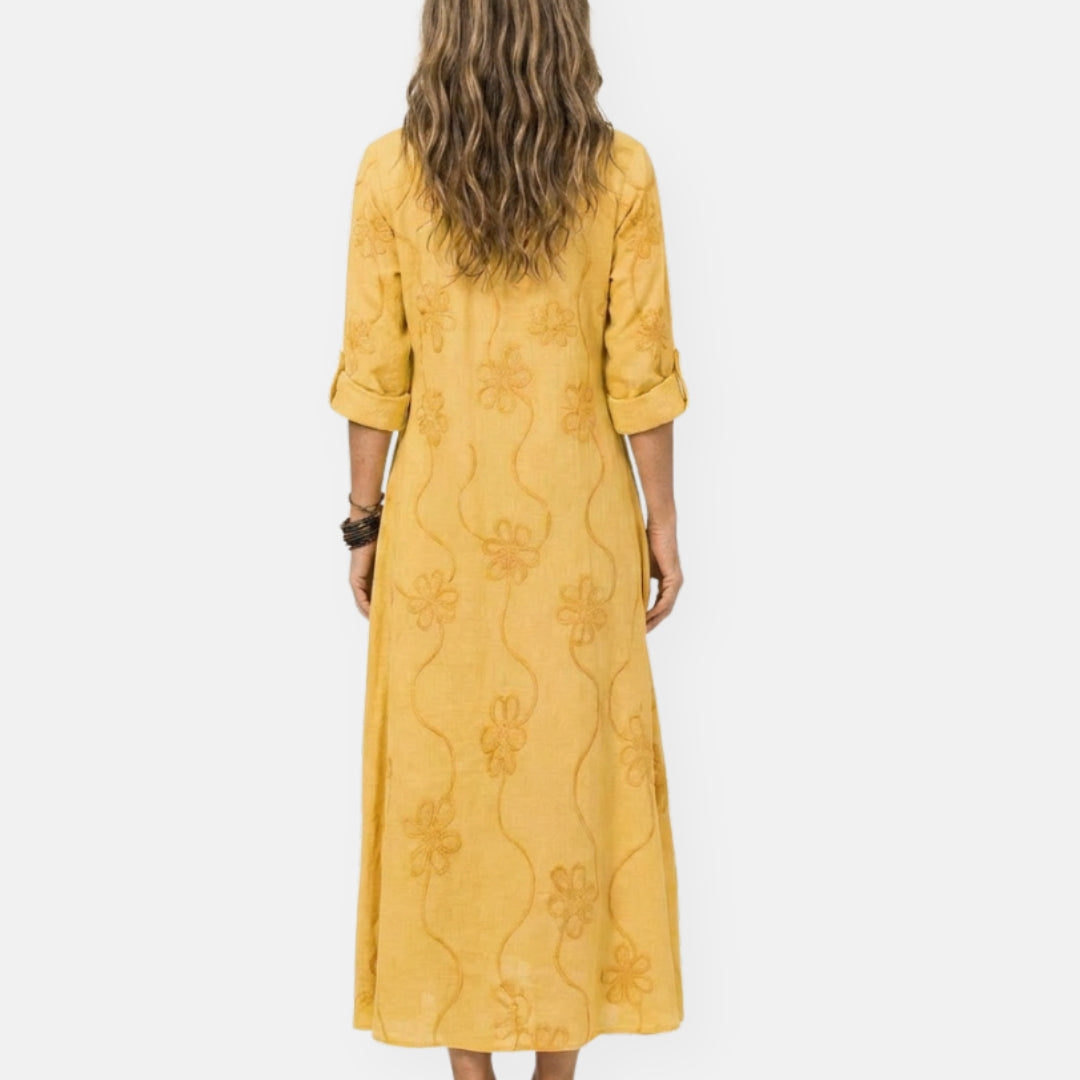Maryse | Robe longue brodée à motifs floraux