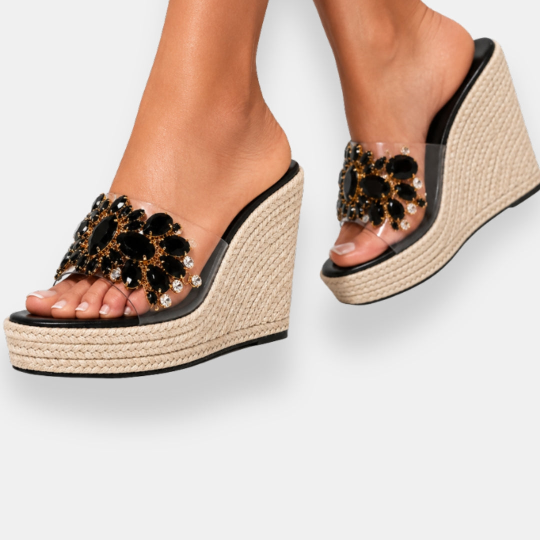Adervane | Sandales compensées à strass