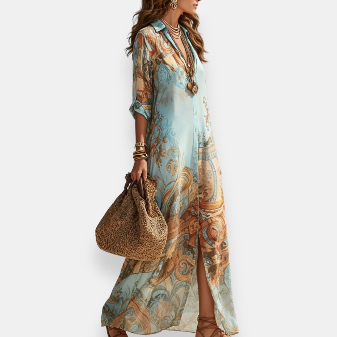 Norbertine | Robe longue chemise imprimée