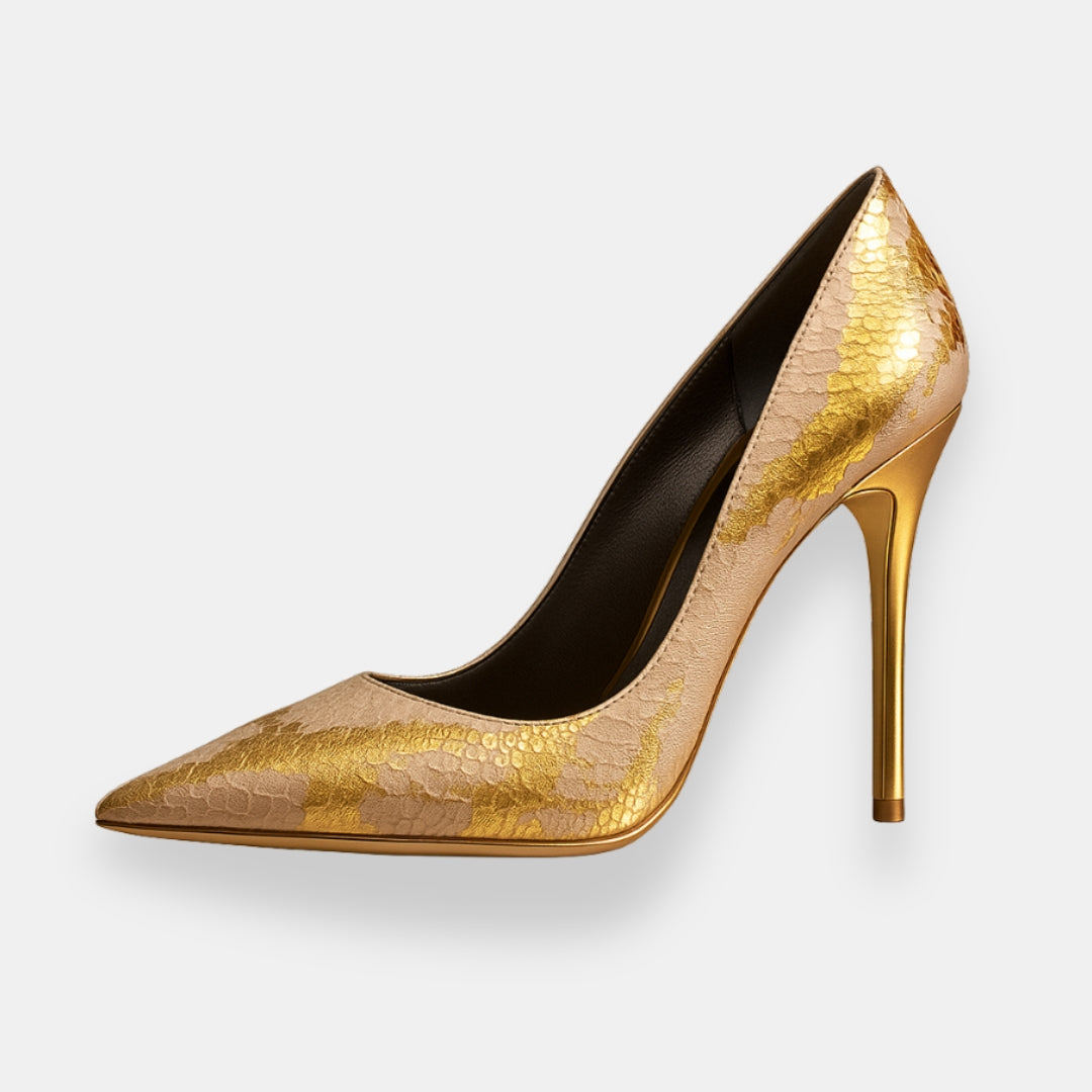 Wréolinde | Escarpins talon doré texturé