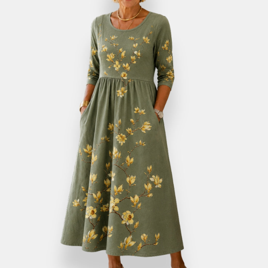 Mirna | Robe Midi Fleur Dorée