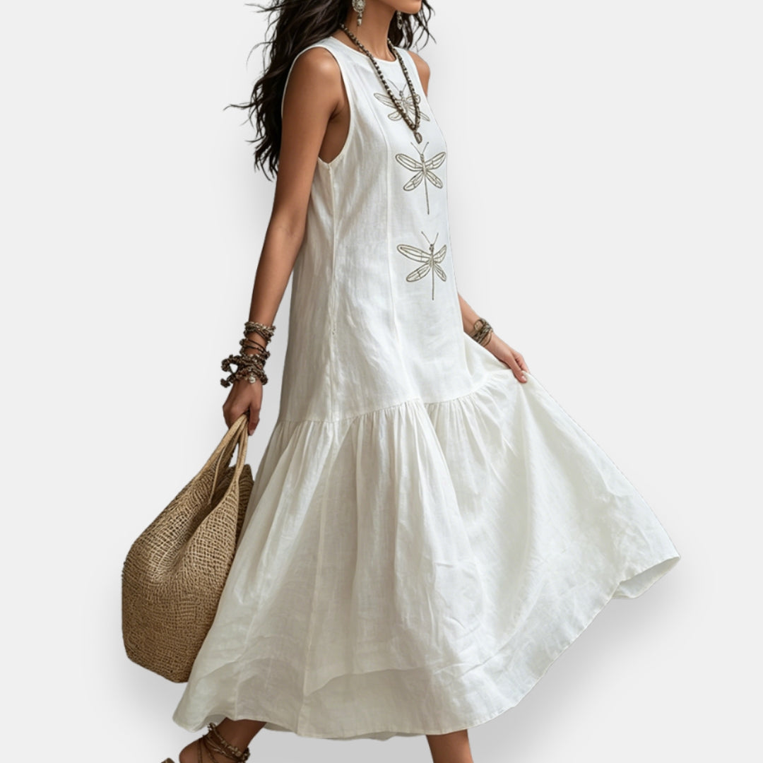 Élia | Robe Maxi Libellules Brodées