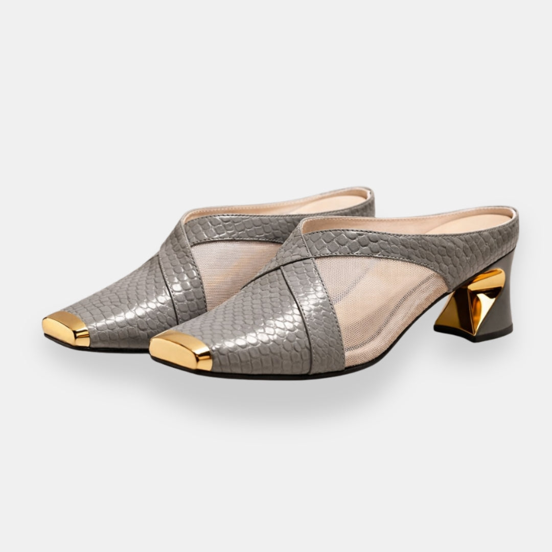 Féolinde | Mules croco bout doré sculpté