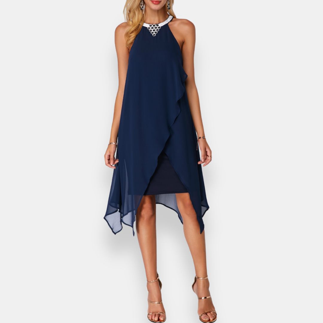 Mélisène | Robe asymétrique à col bijou