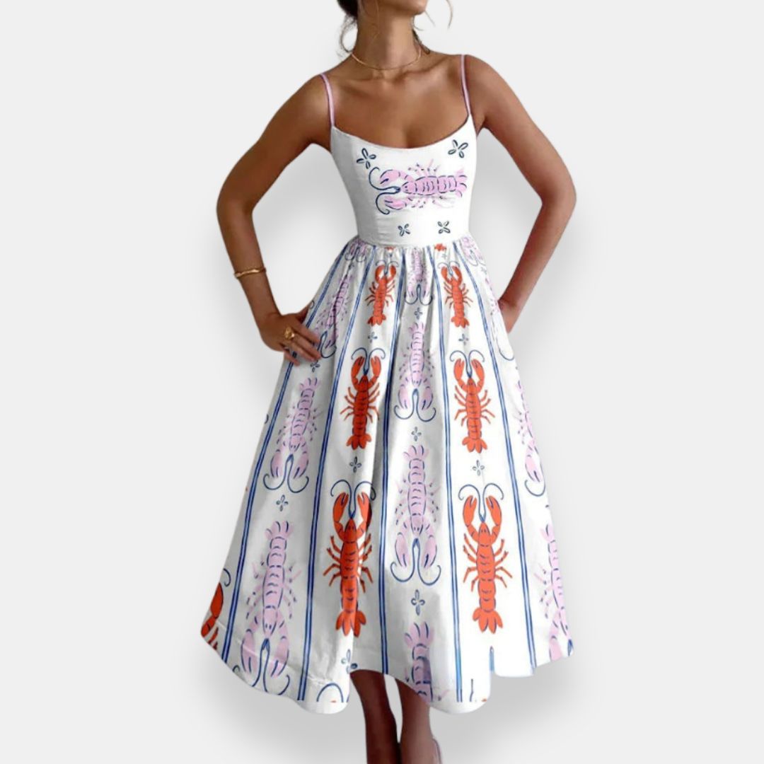 Carviane | Robe mi-longue imprimé homards
